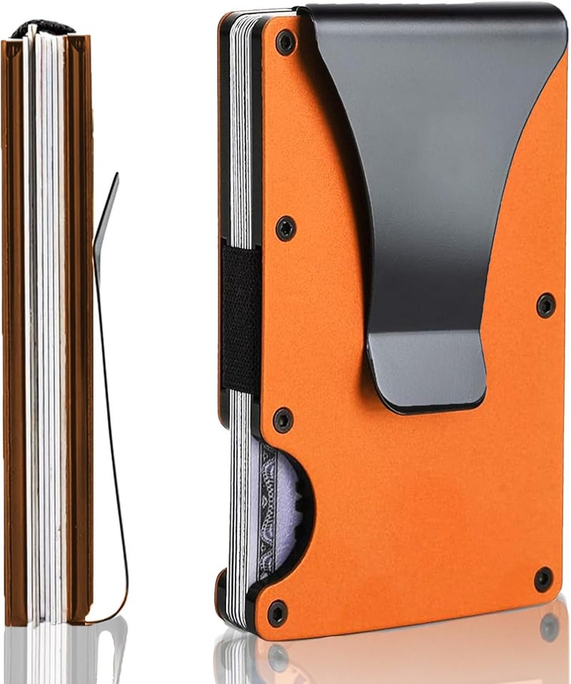YLFYLFUP Minimalist Wallet with RFID Blocking for Men,Slim Credit Card Holder with Aluminum Money Clip Wallet for Men and Women,Metal Wallets for Mens Front Pocket as Gifts (Orange) - Image 1